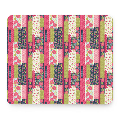 Pink Flower Patchwork Pattern Print Mouse Pad