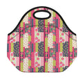 Pink Flower Patchwork Pattern Print Neoprene Lunch Bag
