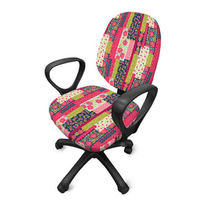 Pink Flower Patchwork Pattern Print Office Chair Cover