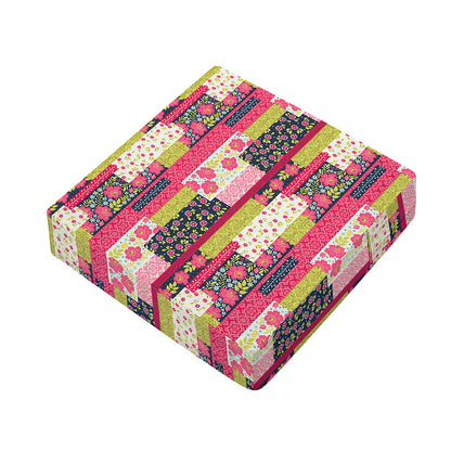 Pink Flower Patchwork Pattern Print Outdoor Seat Cushion Cover