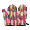 Pink Flower Patchwork Pattern Print Oven Mitts