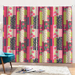 Pink Flower Patchwork Pattern Print Pencil Pleat Curtains