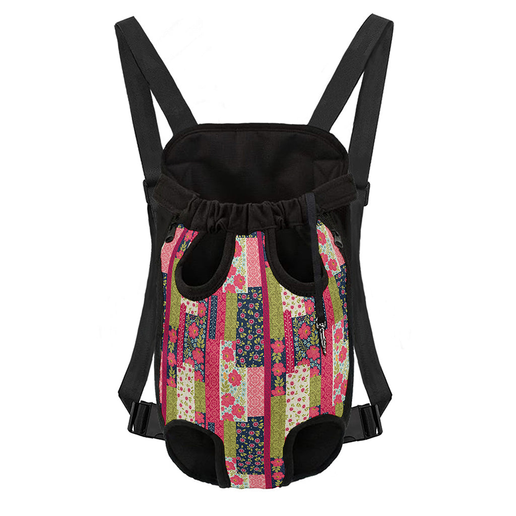 Pink Flower Patchwork Pattern Print Pet Carrier Backpack