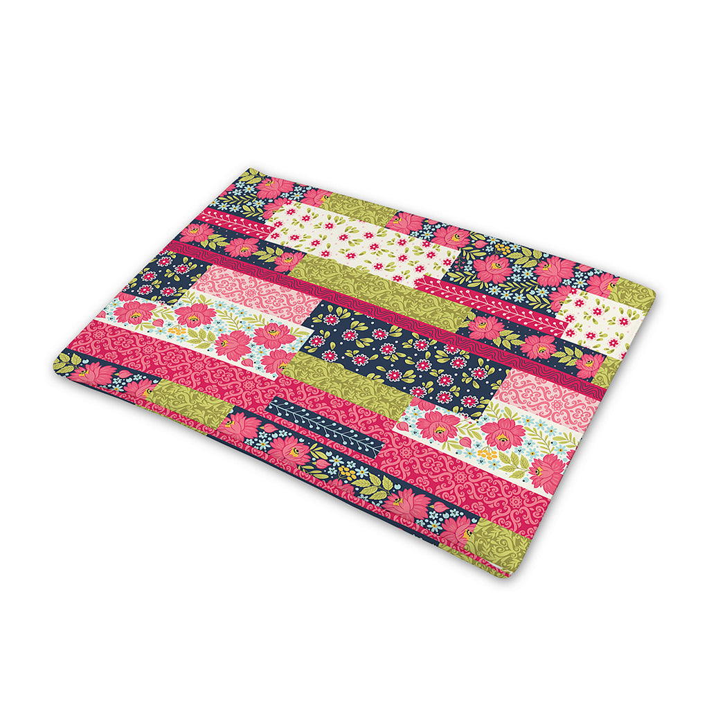 Pink Flower Patchwork Pattern Print Pet Cooling Mat Cover