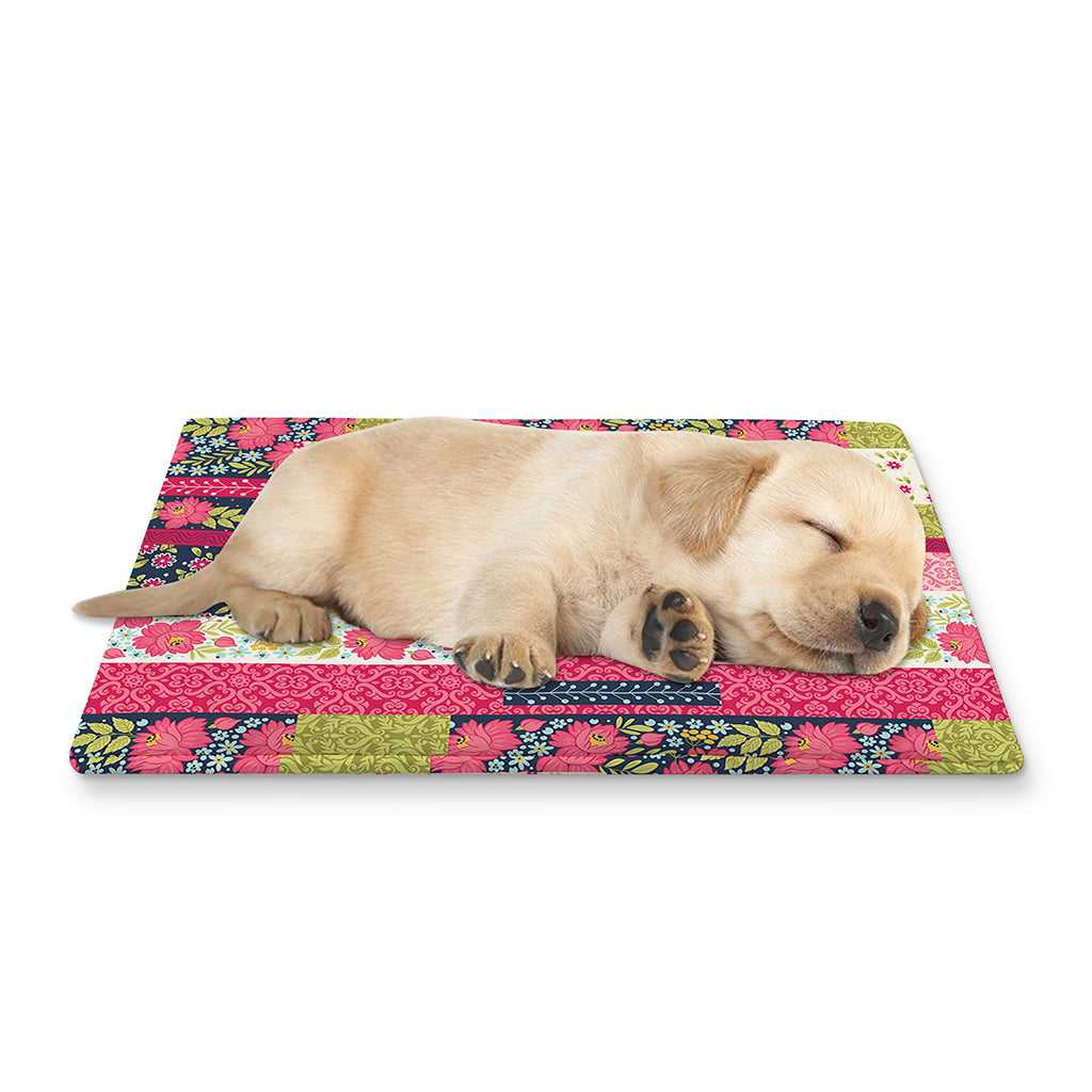 Pink Flower Patchwork Pattern Print Pet Cooling Mat Cover