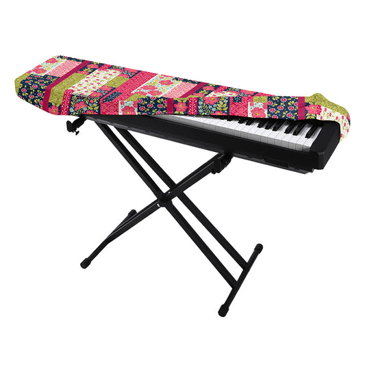 Pink Flower Patchwork Pattern Print Piano Keyboard Cover