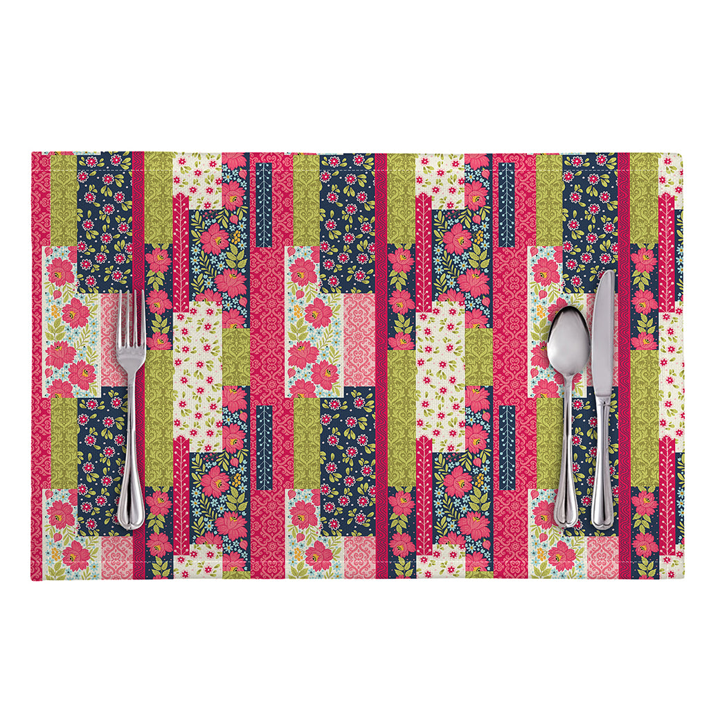 Pink Flower Patchwork Pattern Print Placemat