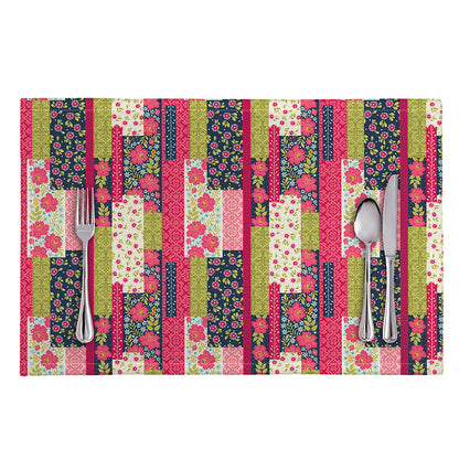 Pink Flower Patchwork Pattern Print Placemat