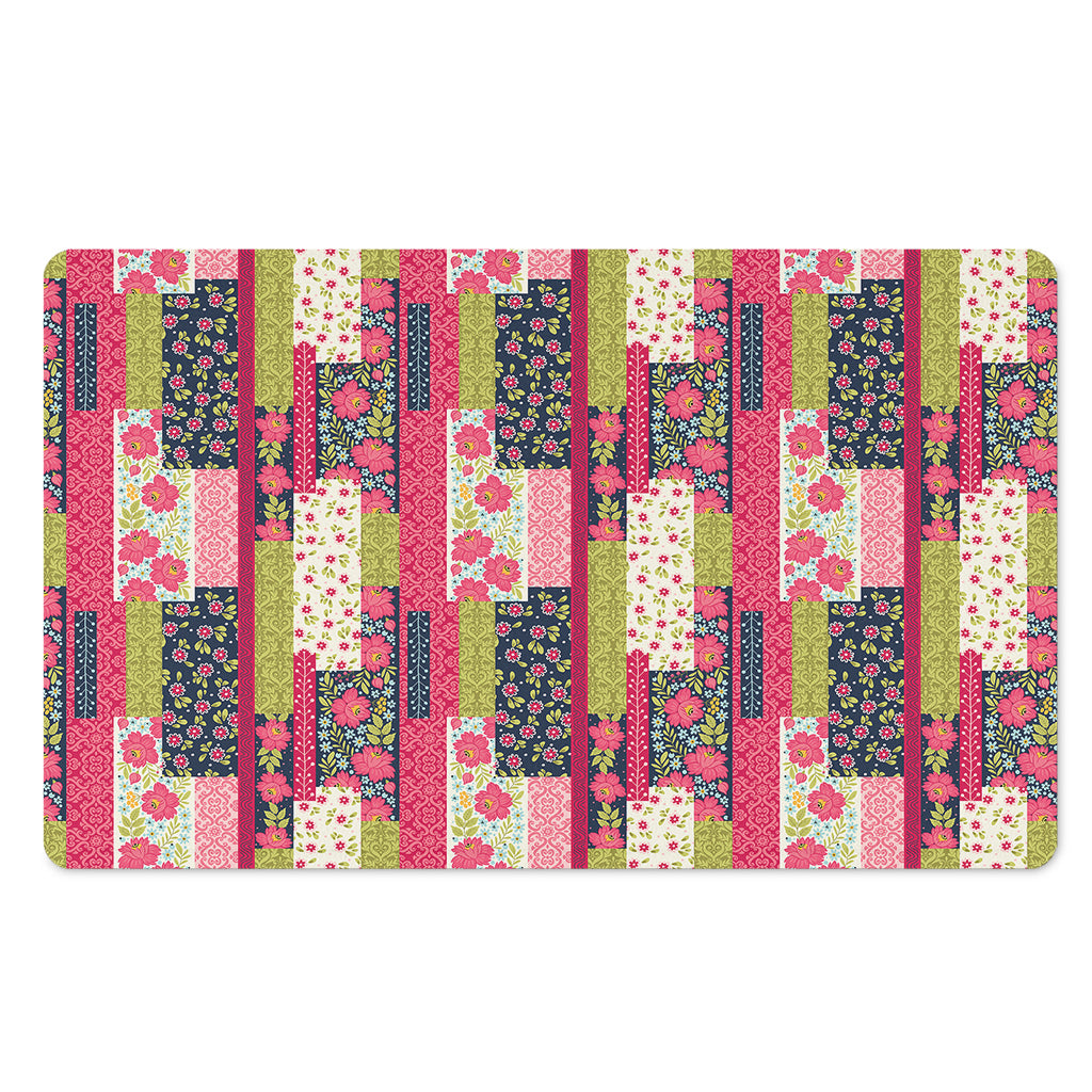 Pink Flower Patchwork Pattern Print Polyester Doormat