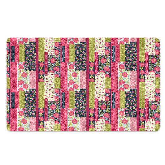 Pink Flower Patchwork Pattern Print Polyester Doormat