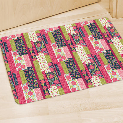 Pink Flower Patchwork Pattern Print Polyester Doormat