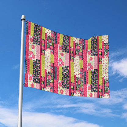 Pink Flower Patchwork Pattern Print Polyester Flag
