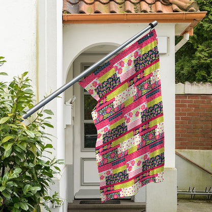 Pink Flower Patchwork Pattern Print Polyester Flag