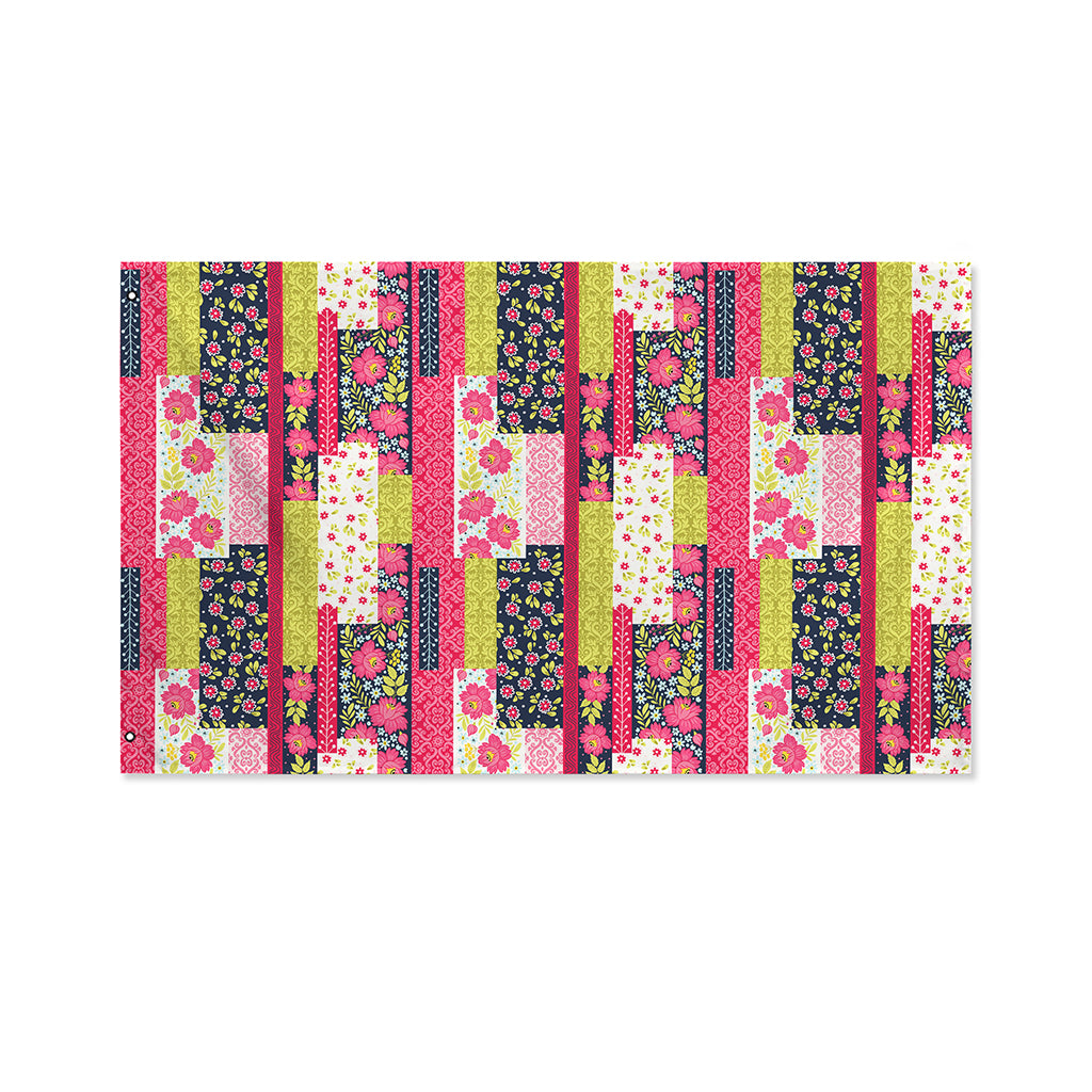 Pink Flower Patchwork Pattern Print Polyester Flag