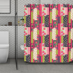 Pink Flower Patchwork Pattern Print Polyester Shower Curtain