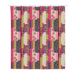 Pink Flower Patchwork Pattern Print Polyester Shower Curtain