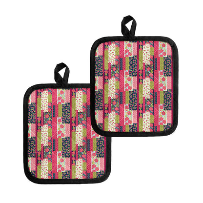 Pink Flower Patchwork Pattern Print Pot Holders