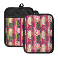 Pink Flower Patchwork Pattern Print Pot Holders With Pocket