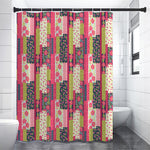 Pink Flower Patchwork Pattern Print Premium Shower Curtain