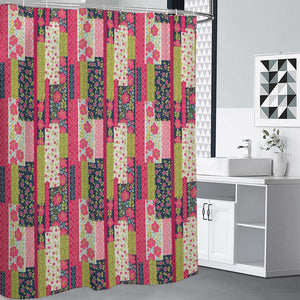 Pink Flower Patchwork Pattern Print Premium Shower Curtain