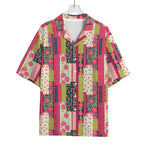 Pink Flower Patchwork Pattern Print Rayon Hawaiian Shirt