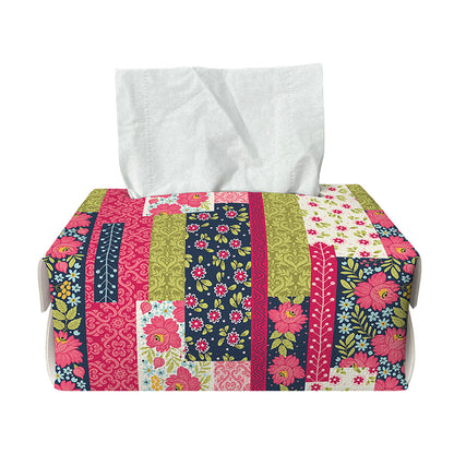 Pink Flower Patchwork Pattern Print Rectangle Tissue Box Cover