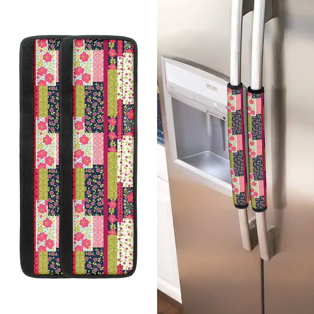 Pink Flower Patchwork Pattern Print Refrigerator Handle Covers