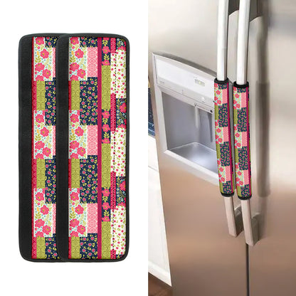 Pink Flower Patchwork Pattern Print Refrigerator Handle Covers