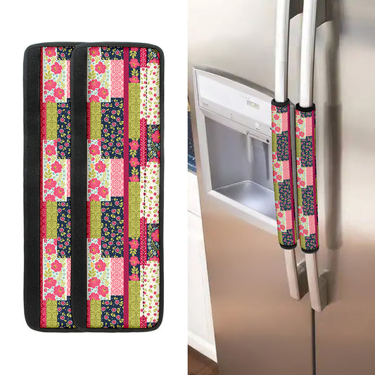 Pink Flower Patchwork Pattern Print Refrigerator Handle Covers