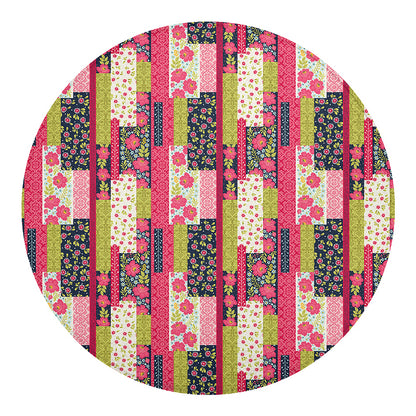 Pink Flower Patchwork Pattern Print Round Blanket