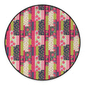 Pink Flower Patchwork Pattern Print Round Floor Mat
