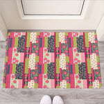 Pink Flower Patchwork Pattern Print Rubber Doormat