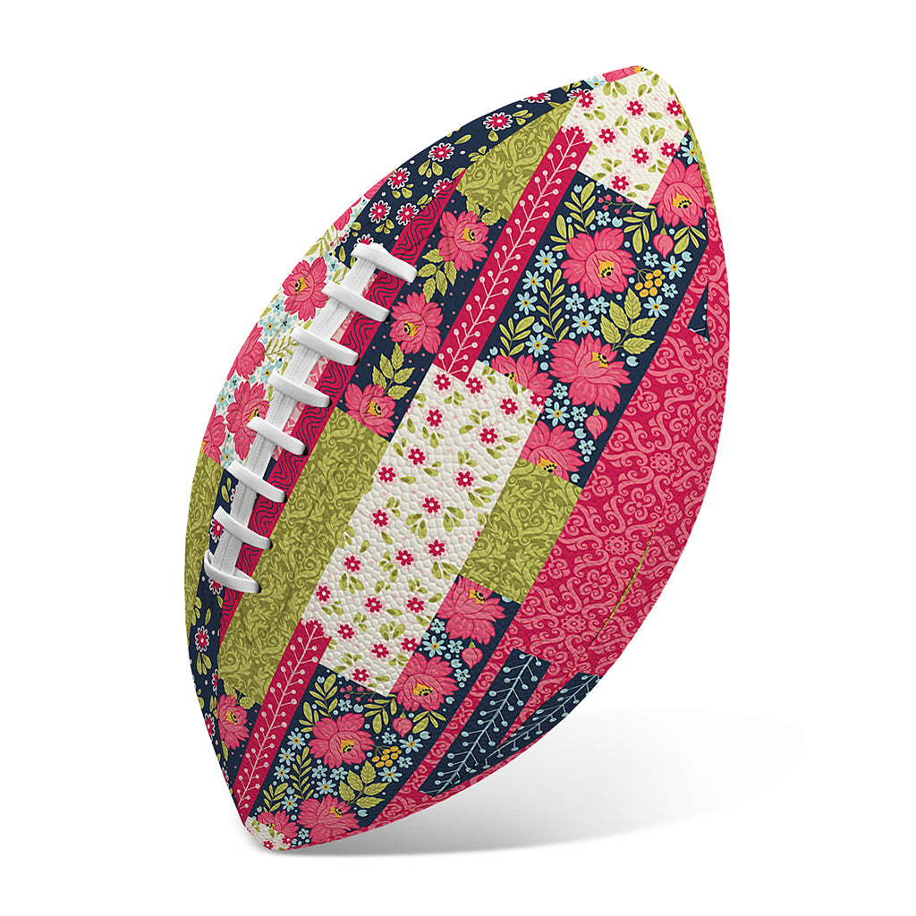 Pink Flower Patchwork Pattern Print Rugby Ball