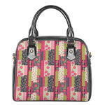 Pink Flower Patchwork Pattern Print Shoulder Handbag