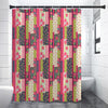 Pink Flower Patchwork Pattern Print Shower Curtain