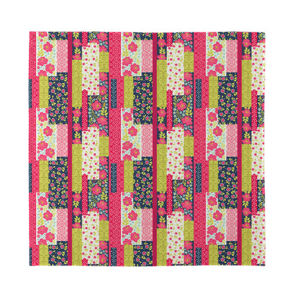 Pink Flower Patchwork Pattern Print Silk Bandana