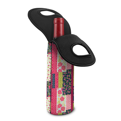 Pink Flower Patchwork Pattern Print Single Neoprene Wine Tote