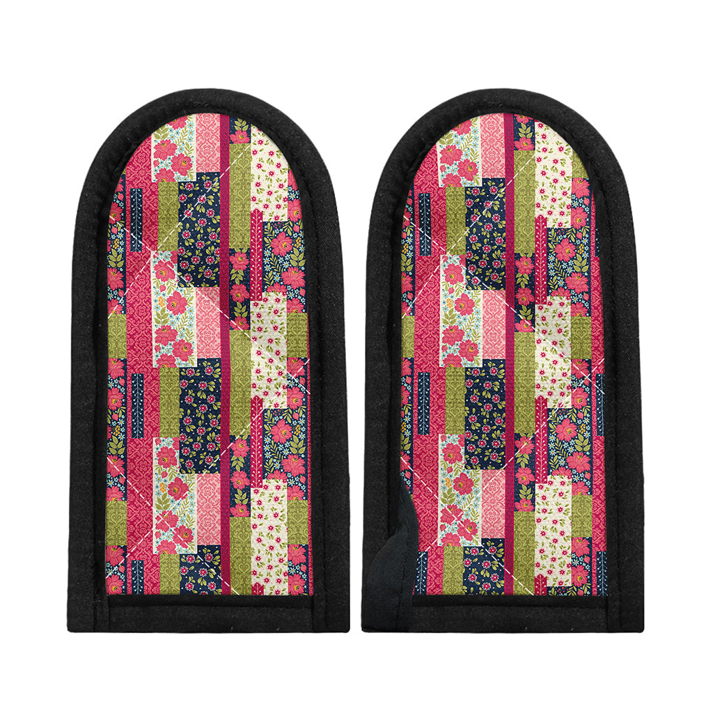 Pink Flower Patchwork Pattern Print Skillet Handle Cover