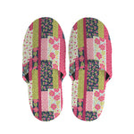 Pink Flower Patchwork Pattern Print Slippers