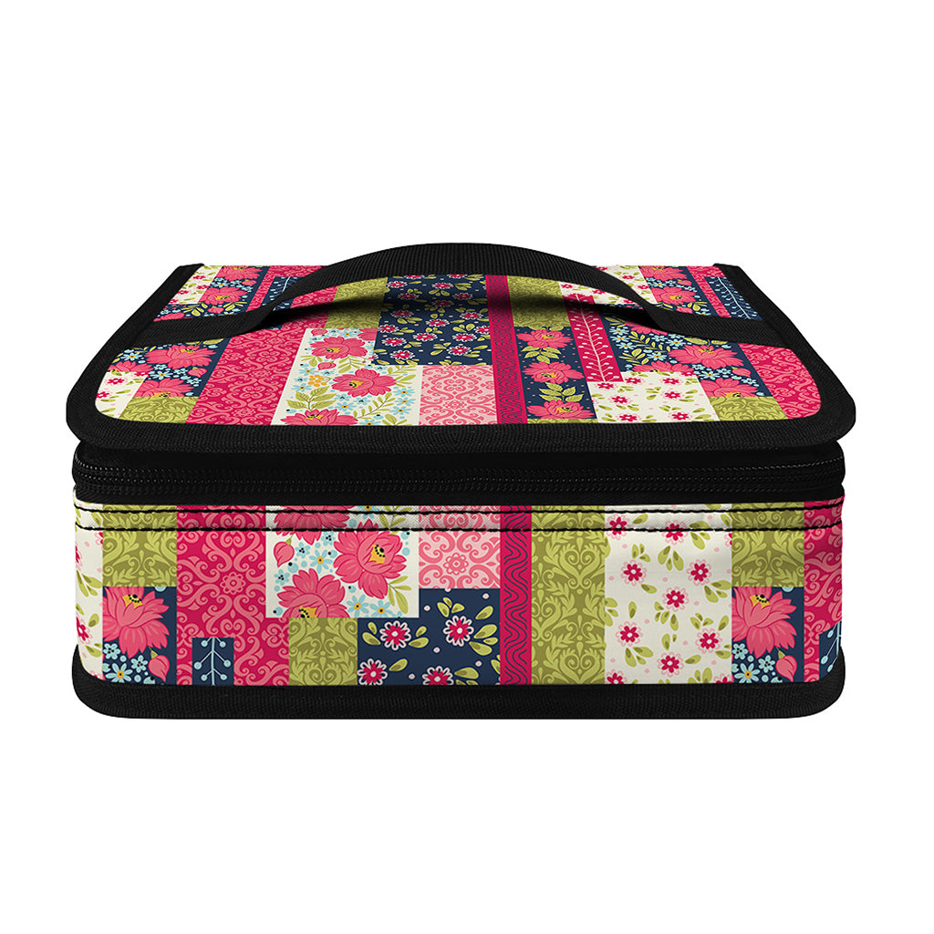 Pink Flower Patchwork Pattern Print Small Lunch Bag