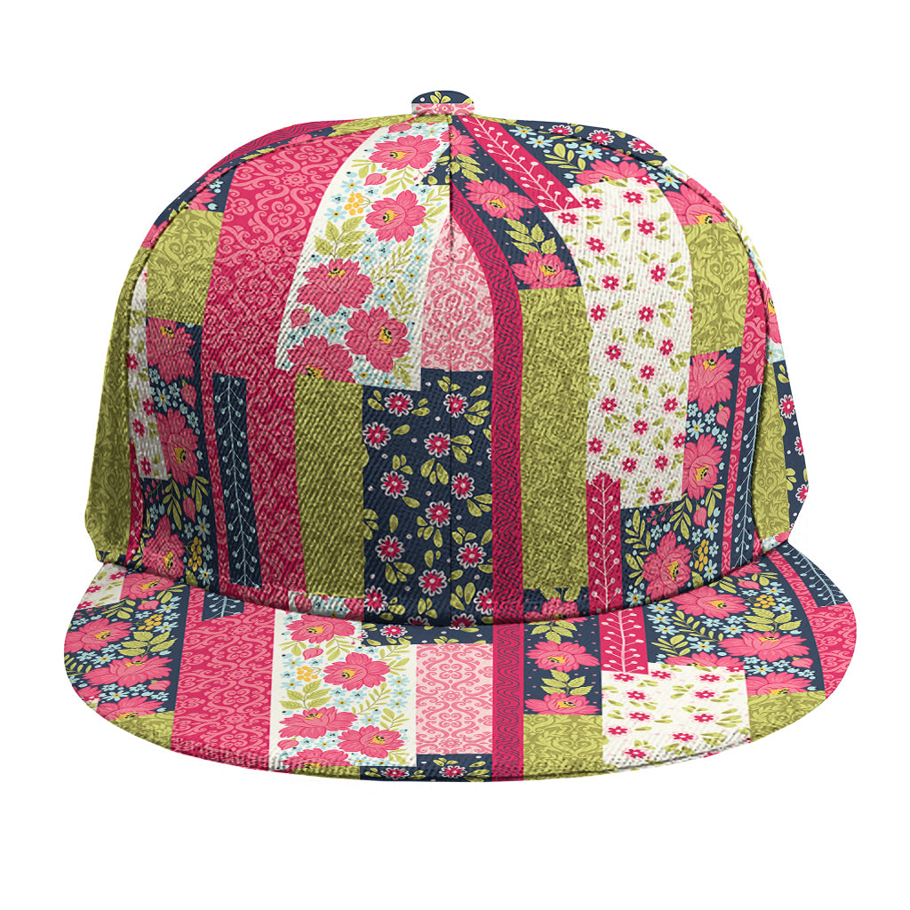 Pink Flower Patchwork Pattern Print Snapback Cap