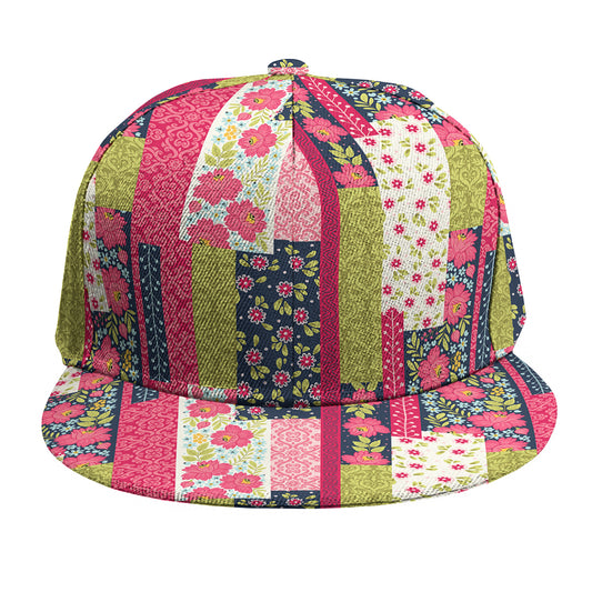 Pink Flower Patchwork Pattern Print Snapback Cap