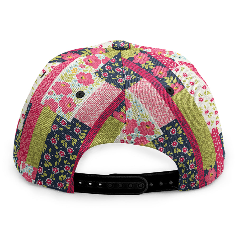 Pink Flower Patchwork Pattern Print Snapback Cap