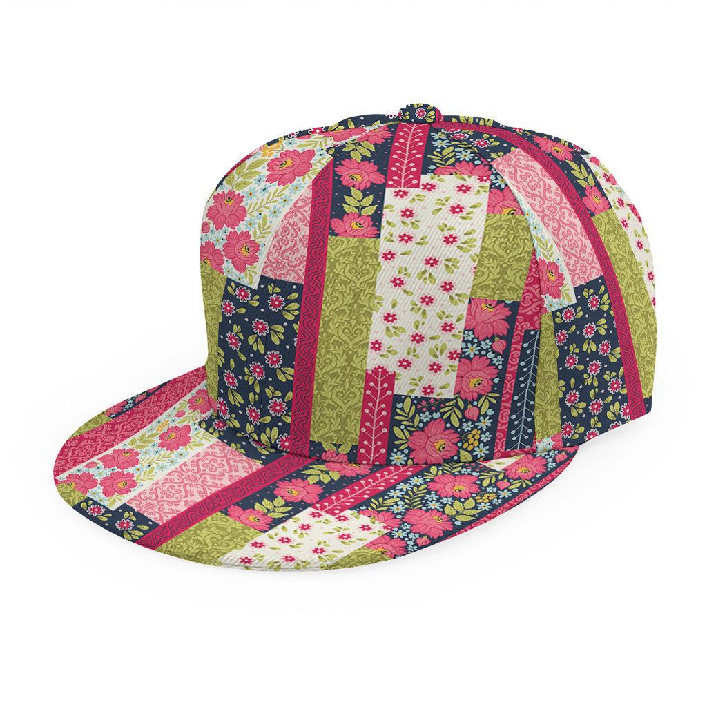 Pink Flower Patchwork Pattern Print Snapback Cap