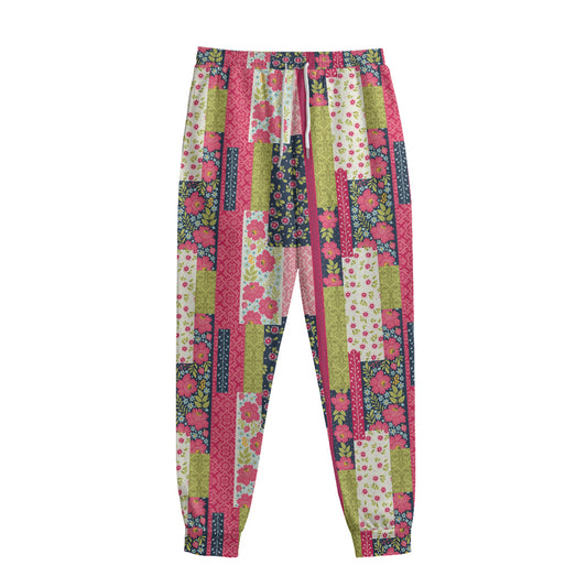 Pink Flower Patchwork Pattern Print Sweatpants