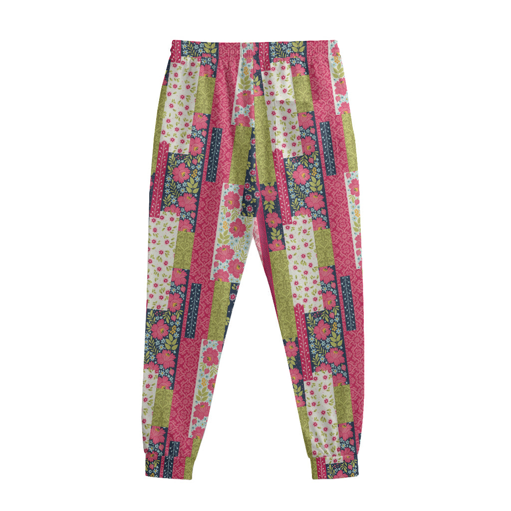 Pink Flower Patchwork Pattern Print Sweatpants