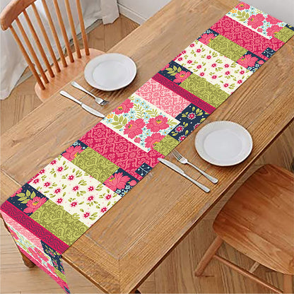 Pink Flower Patchwork Pattern Print Table Runner