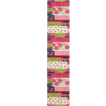 Pink Flower Patchwork Pattern Print Table Runner