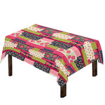 Pink Flower Patchwork Pattern Print Tablecloth