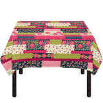 Pink Flower Patchwork Pattern Print Tablecloth